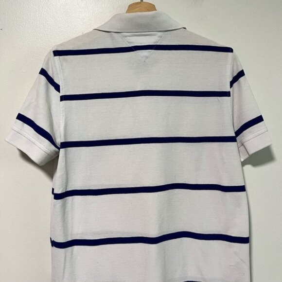 Tommy Hilfiger Men’s Small White & Navy Striped Polo Shirt - Performance Pique - Picture 5 of 12